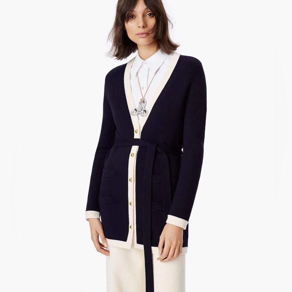 NWT $498 Tory Burch Sabrina Cardigan Sweater Coat  In Navy